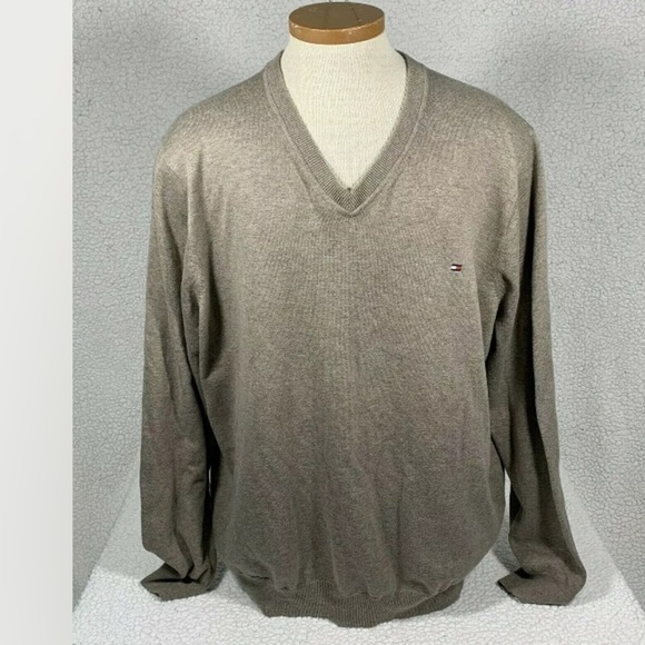 Tommy Hilfiger Men’s Premium Cotton High V Neck Pullover Tan Sweater size XXL - Picture 2 of 6